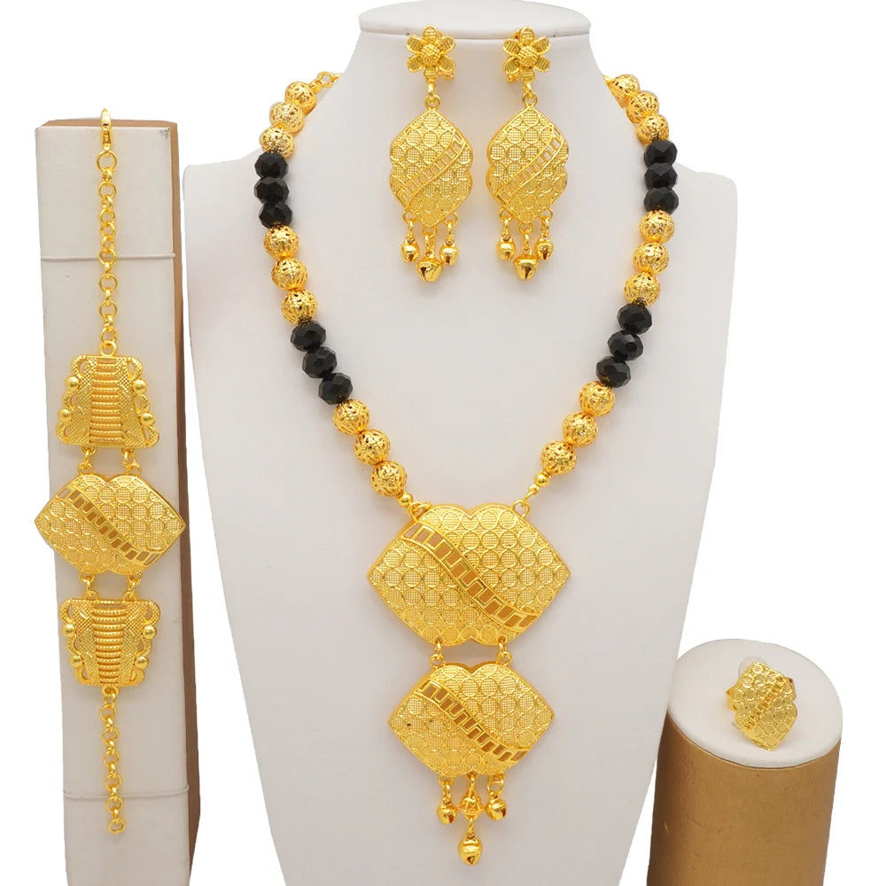 Conjuntos de joias finas 2023 para mulheres, presentes de casamento, colar, pulseira, brincos, anel, joias com contas africanas