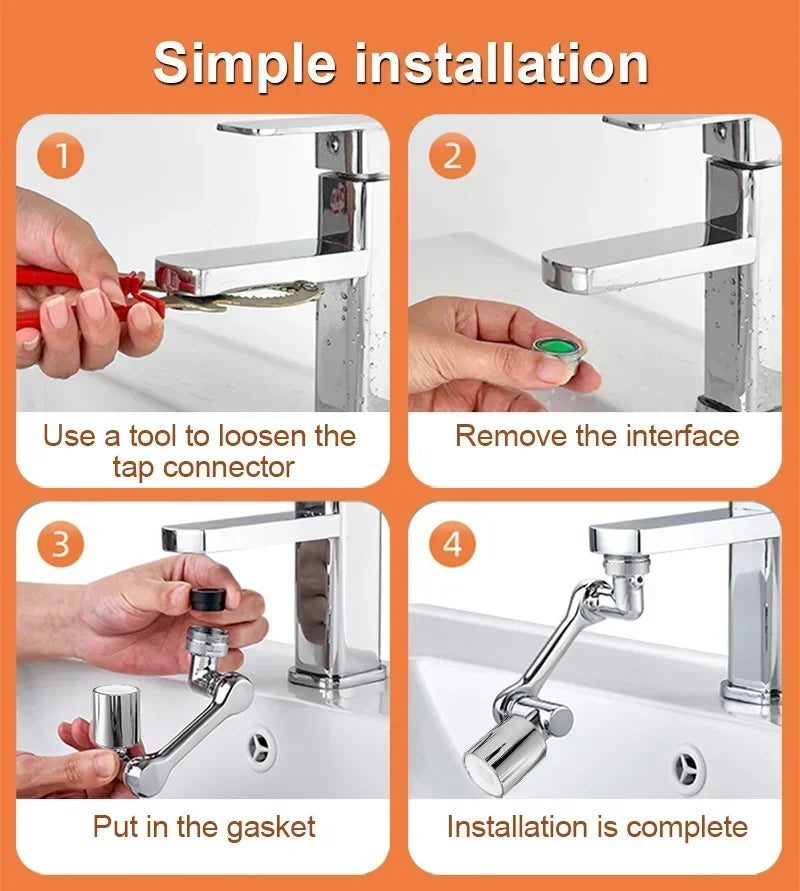 Extensor de torneiras com rotação universal de 1080°, cabeça de pulverizador, braço de robô de cozinha, extensão de torneira, aerador, misturador, borbulhador, bico de torneira de água