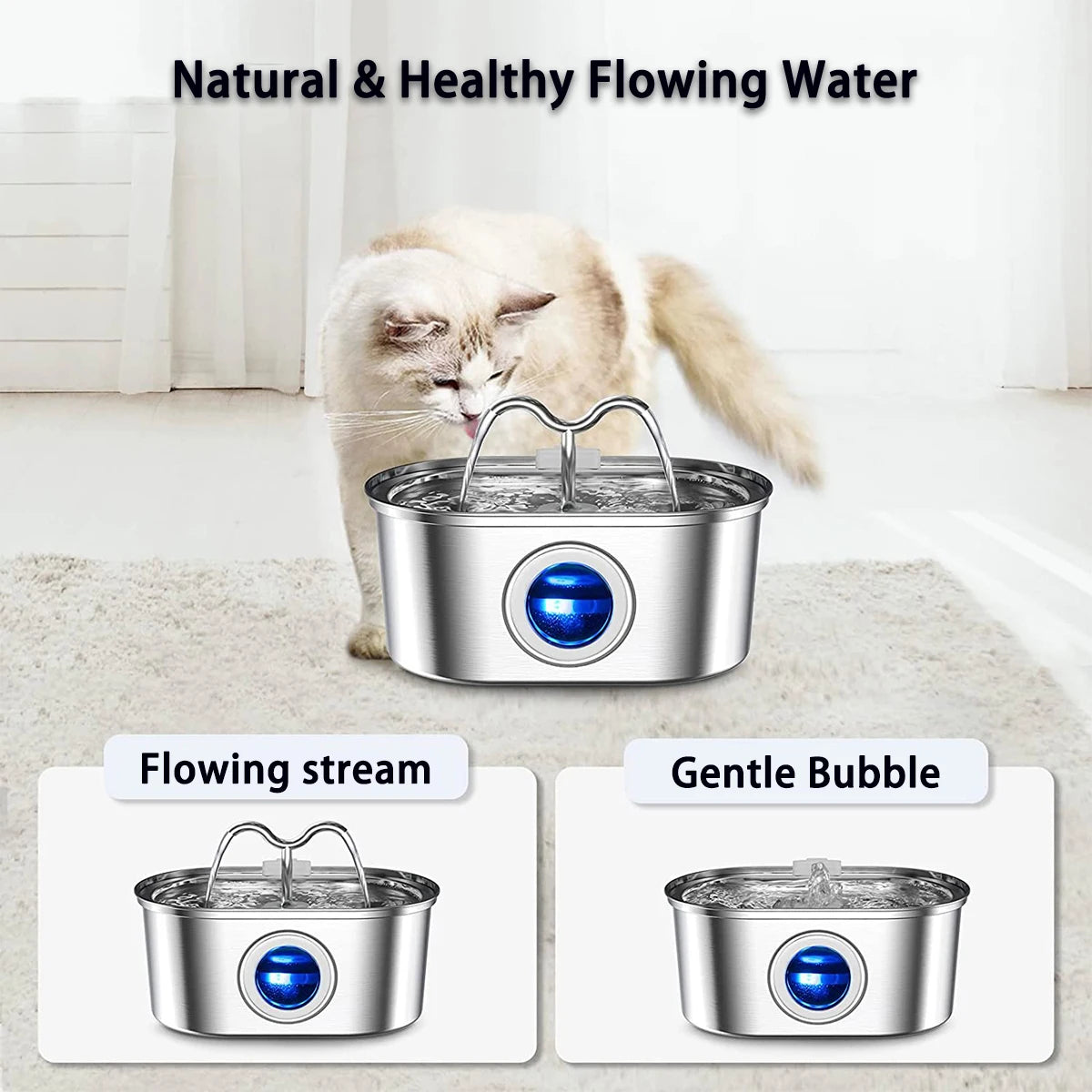 Bebedouro automático para gatos e cães, 108 oz/3,2 l, em aço inoxidável, com luz LED e bomba silenciosa