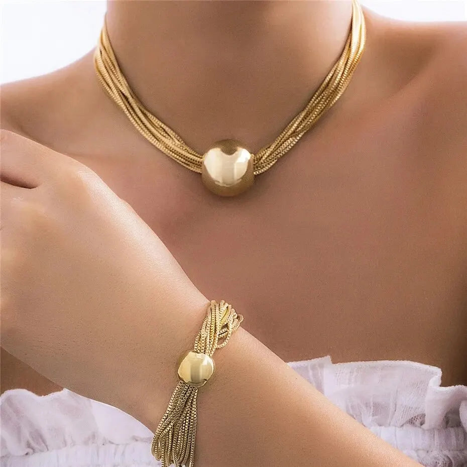 Conjunto de 2 peças de colar e pulseira de gargantilha boêmia colorida, conjunto de joias com corrente cruzada clássica, acessórios para mulheres, presente e festa