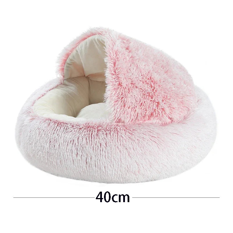 Cama para cães e gatos, colchão para animais de estimação, quente, macia, de pelúcia, com capa, ninho redondo, caverna para cães pequenos e gatinhos