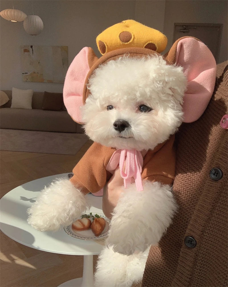 Moletom com capuz para gatos de estimação, outono e inverno, lã quente, cosplay de animais, macacão para cães pequenos, roupa engraçada para gatinhos de Halloween