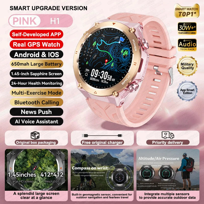 Novo relógio inteligente esportivo Xiaomi com GPS, à prova d'água, rastreador fitness, chamada Bluetooth, bateria de 650 mAh, pulseira feminina, 2025