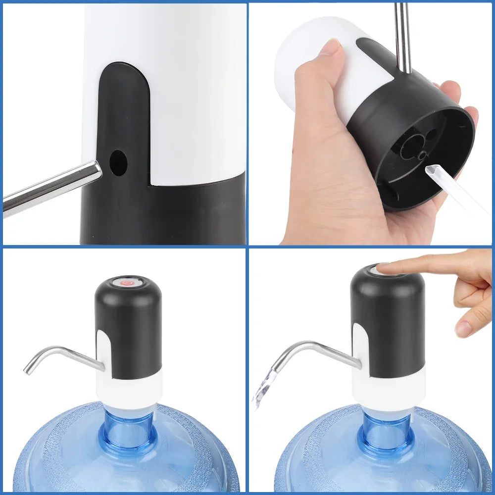 Dispositivo elétrico de bombeamento automático de água com luz LED azul, recarregável, portátil, sem fio, com carregamento USB