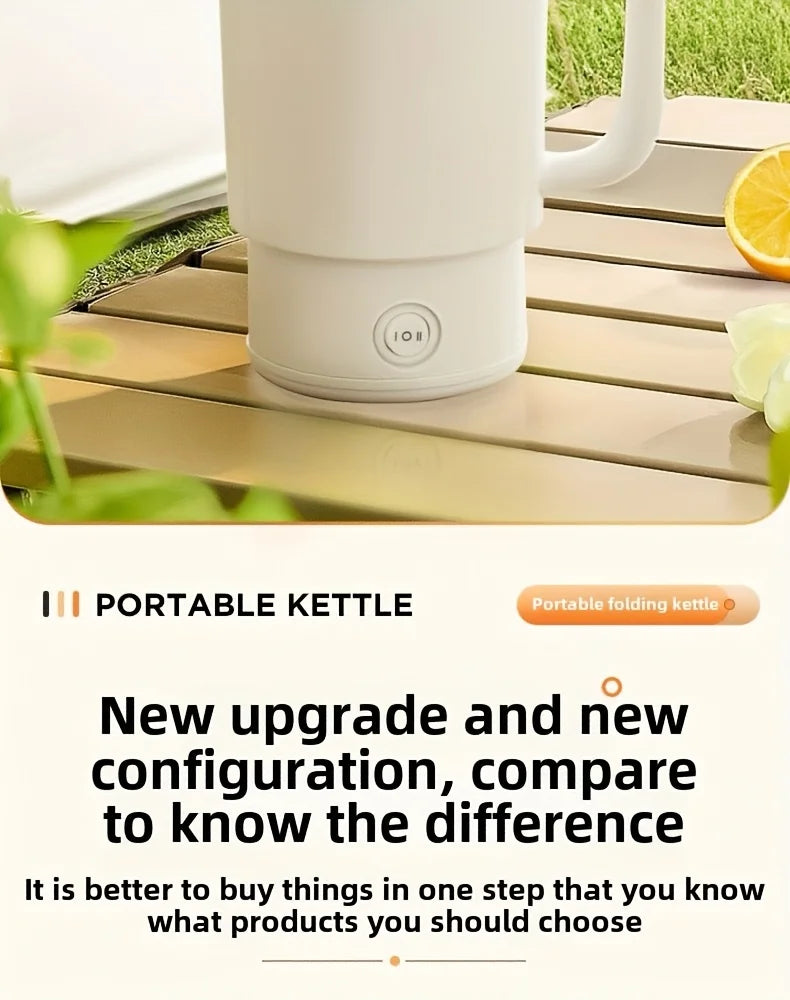 Chaleira dobrável para viagem, pequena chaleira dobrável portátil para áreas externas, aço inoxidável 304, chaleira elétrica