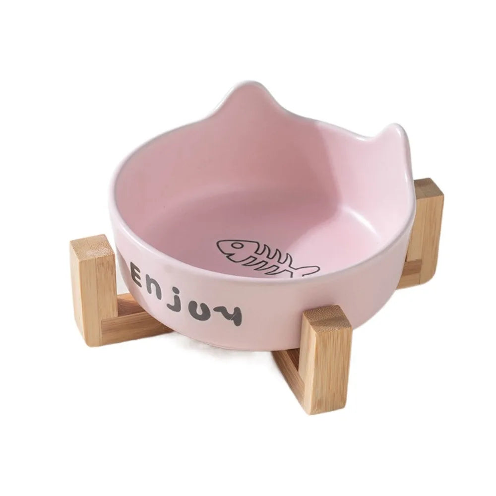 Tigela de cerâmica para animais de estimação, tigela fofa simples/dupla, bacia de alimentação para cães, grande capacidade com suporte, alimentador para animais de estimação, proteção para o pescoço