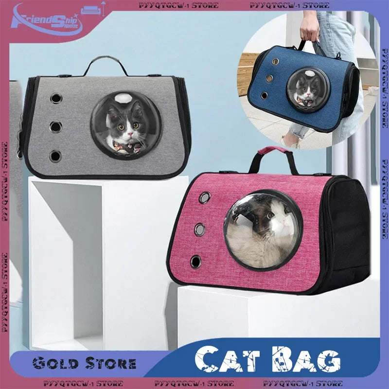 Bolsa de viagem portátil para animais de estimação, transparente, dobrável, respirável, mochila para gatos, leve, portátil, para transporte de animais de estimação, essencial para viagem
