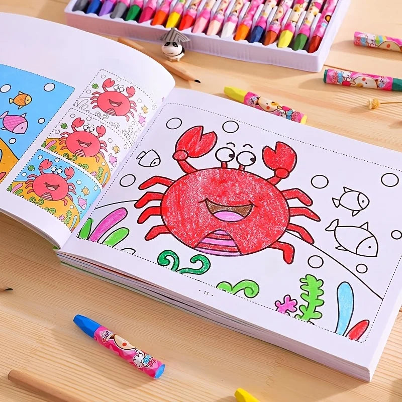 Livro de colorir e rabiscos criativos de 48 páginas, caderno interativo para aprendizagem precoce com animais de desenho animado coloridos, caderno fofo