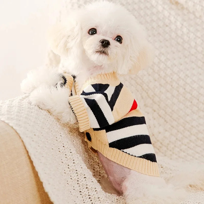 Roupas de luxo para cães Chihuahua Pet Cardigan listrado Suéter Bichon Frise Filhote de cachorro Gatinho Cachorro Casaco quente Acessórios para cães Gatos Roupa para animais de estimação
