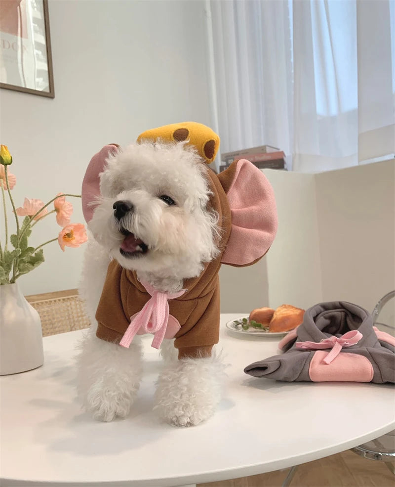 Moletom com capuz para gatos de estimação, outono e inverno, lã quente, cosplay de animais, macacão para cães pequenos, roupa engraçada para gatinhos de Halloween