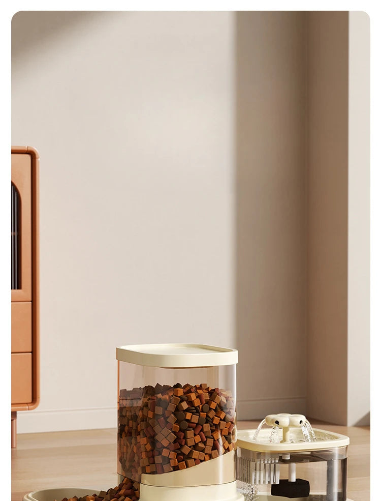Alimentador automático para animais de estimação 2 em 1, fonte de água, tigela de comida para cães e gatos com fluxo circulante, antiderrapante, à prova de respingos, prato de alimentação lenta