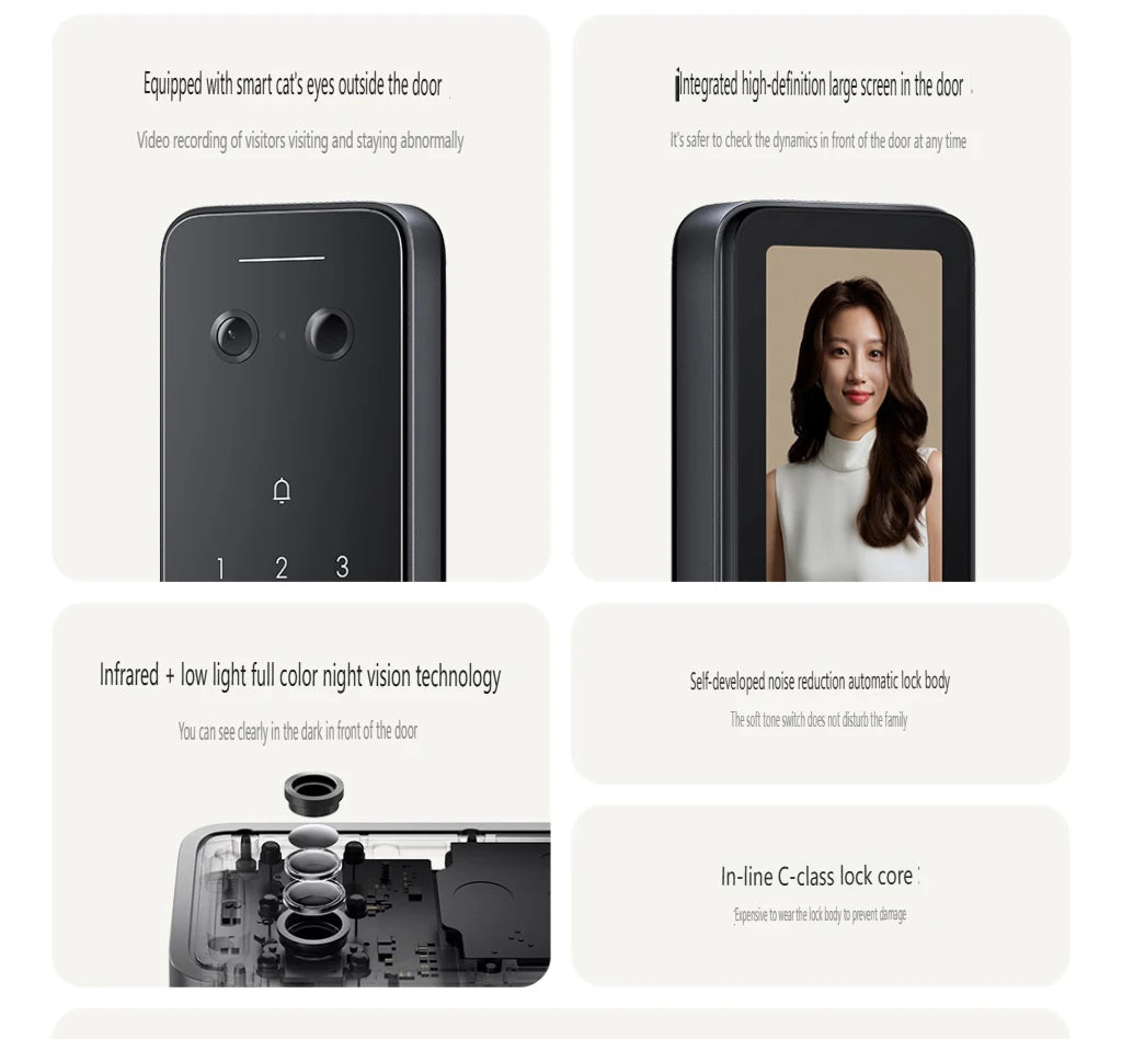 Fechadura inteligente Xiaomi 2025 com tela olho de gato, impressão digital, Bluetooth, NFC, para MiHome, fechadura push-pull com câmera