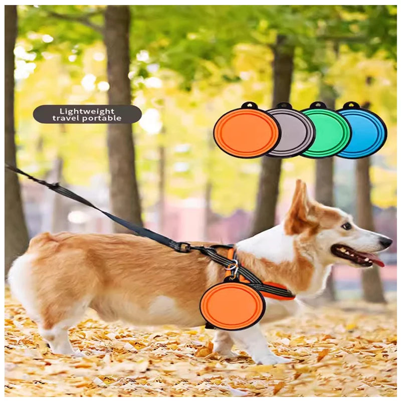 Tigela dobrável de silicone para animais de estimação, tigela grande de água para viagem, recipiente portátil para comida de cachorro, alimentador