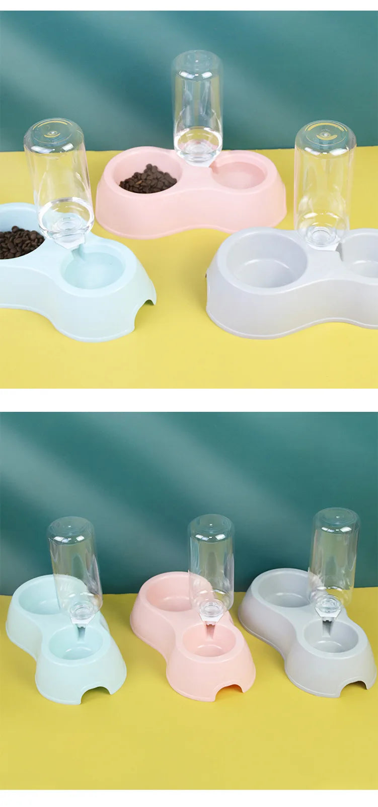 Tigela para gatos, tigela dupla para animais de estimação, tudo em um, para comer e beber água, antiderrapante, com refil automático de água