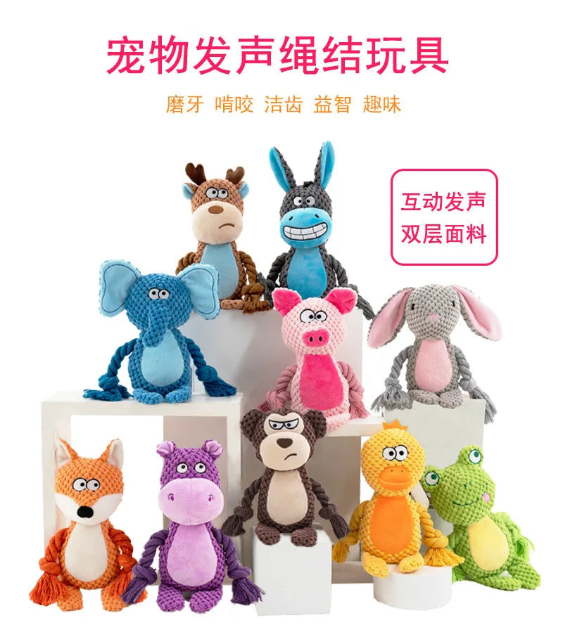 Brinquedos de pelúcia com corda que fazem barulho para cães: Raposa, Sapo, Porco, Animal, Puxador, Cordão de algodão resistente a mordidas - Treinamento interativo para vínculo de filhotes