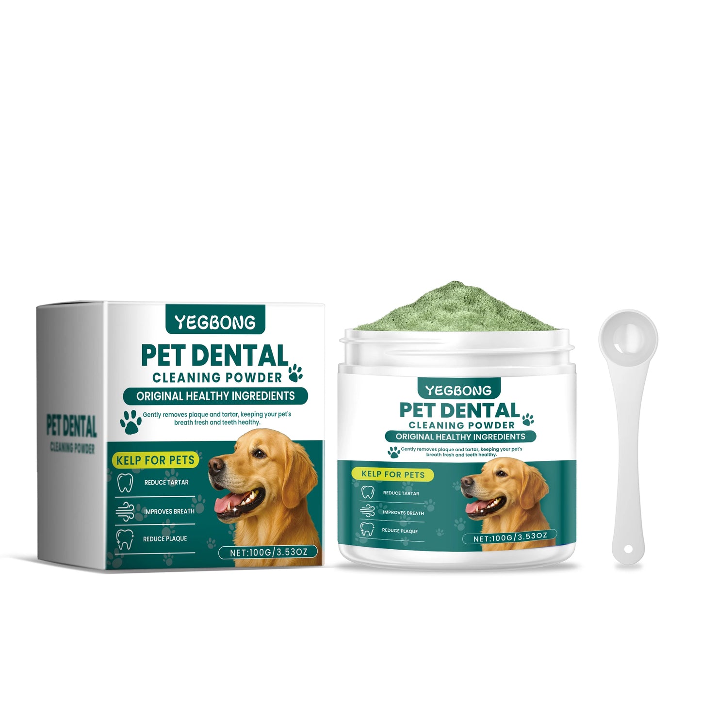 Pó de limpeza para dentes de animais de estimação para cães, reduz tártaro e cálculo, protege a saúde da gengiva do cão e refresca o hálito. Produtos de limpeza para cães