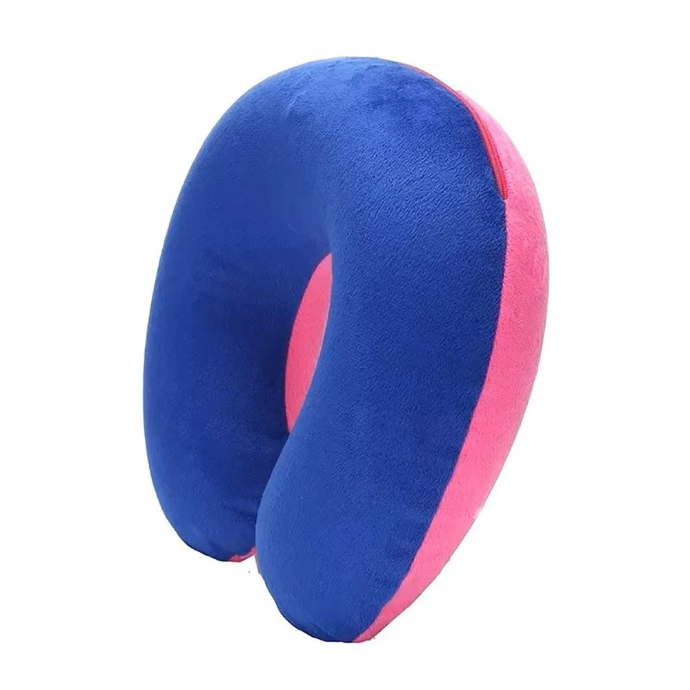 Travesseiro de viagem em formato de U, portátil, preguiçoso, inflável, suporte cervical, curto, pelúcia, itens essenciais para dormir no escritório