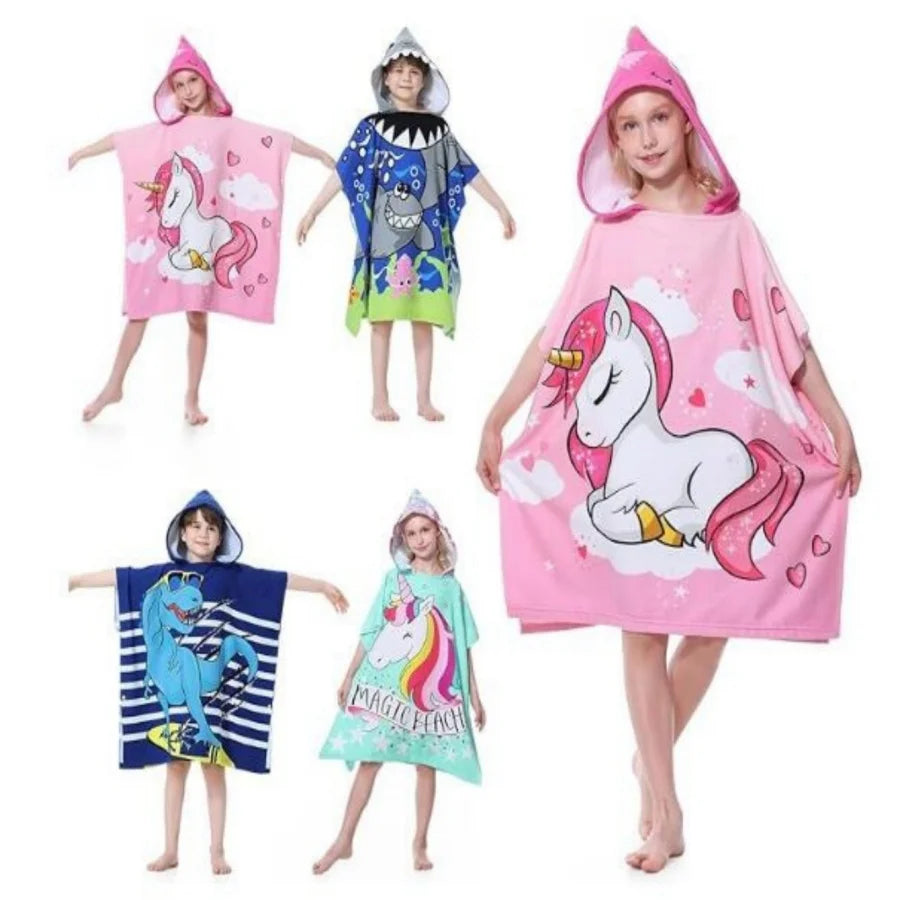 girl Bathrobe Newborn Towel for Kids Dress Up Kids Poncho Cape Kids Unicorn pattern Beach Towel Poncho Hooded Baby