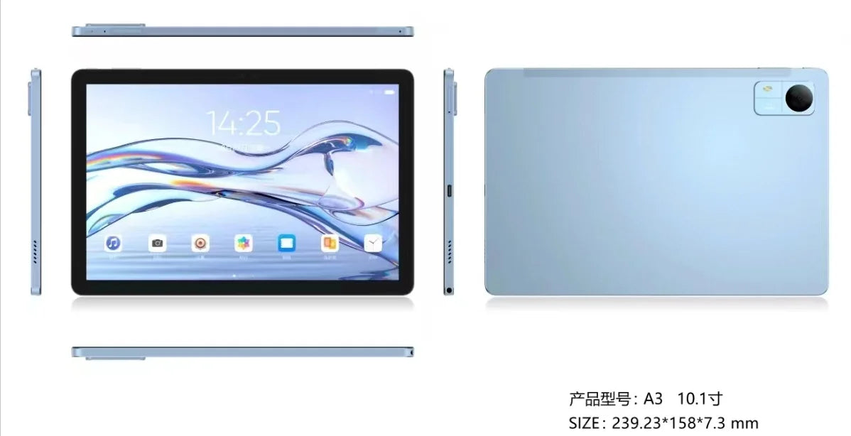 Tablet de 10,1 polegadas com resolução IPS de alta definição 1280*800, Android 12, em estoque, Unisoc T606 Octa-core 4+128GB, bateria de 6000mAh 5.0