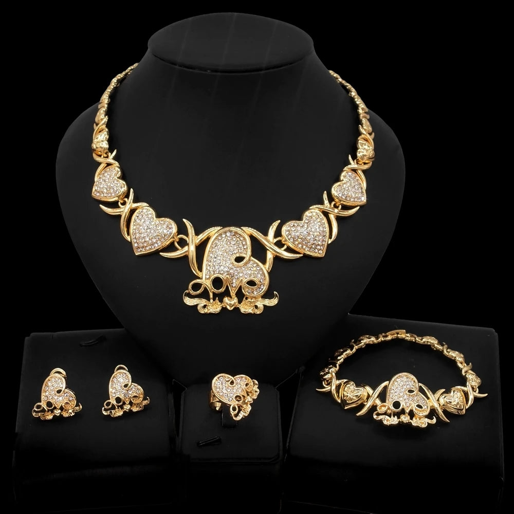 Conjunto de joias Zhuerrui I Love You Hug and Kiss Xoxo com colar e diamantes americanos banhados a ouro, conjunto de joias com urso de pelúcia grande Z0053