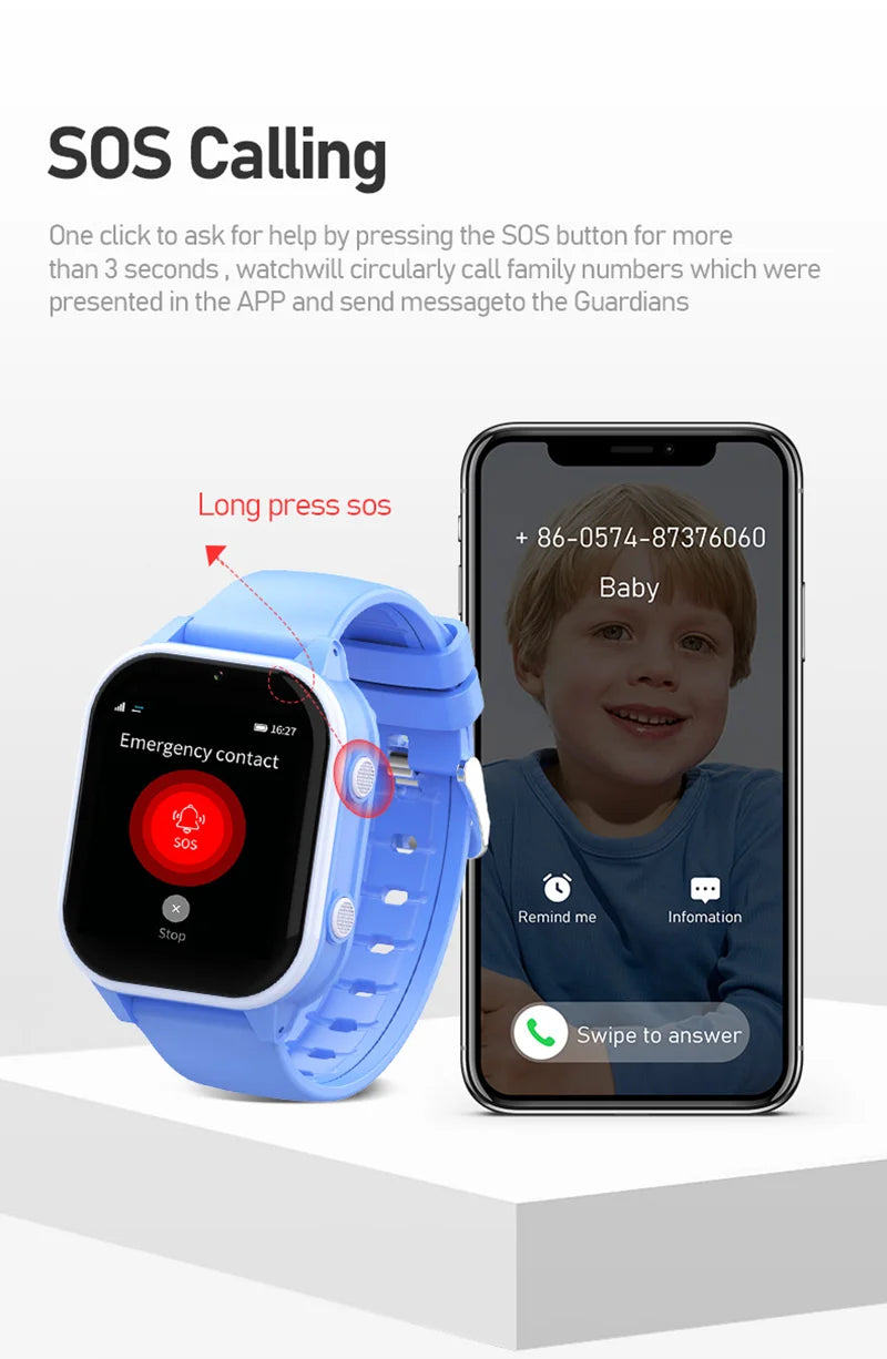 Relógio inteligente infantil Wonlex 4G SOS GPS WiFi Relógio de pulso Whatsapp KT19Pro Android 8.1 com câmera de chamada de vídeo Monitor Smartwatch infantil