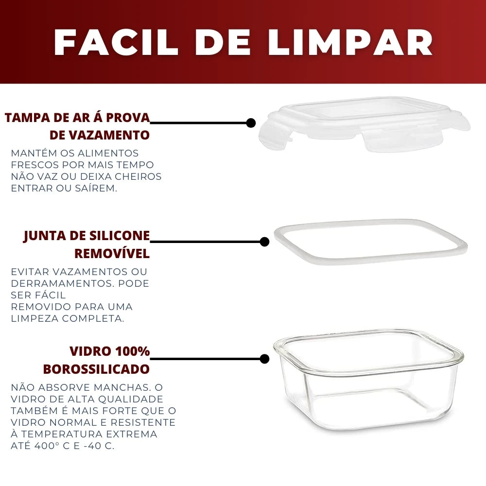 Kit com 2 potes de vidro para lancheira, recipiente para preparação de refeições, recipientes para armazenamento de alimentos com tampas de 640 ml