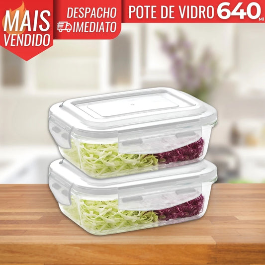 Kit com 2 potes de vidro para lancheira, recipiente para preparação de refeições, recipientes para armazenamento de alimentos com tampas de 640 ml