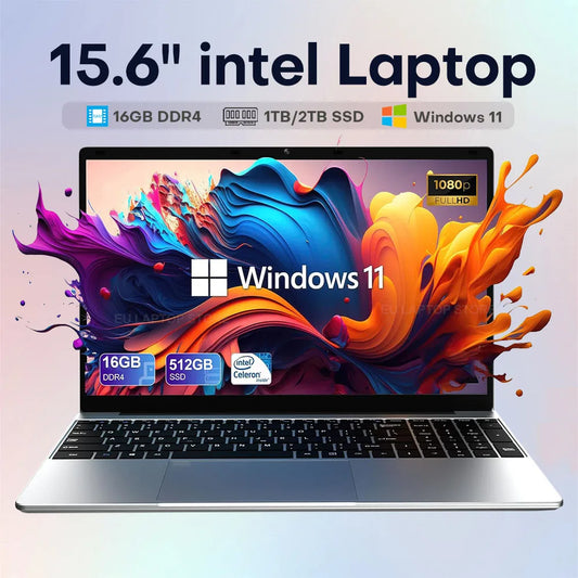 Computador portátil IPS N4000 HD de 15,6" com Intel Celeron, notebook, desbloqueio por impressão digital, Windows 11 Pro, 16 GB DDR4, SSD de 1 TB, laptop para jogos