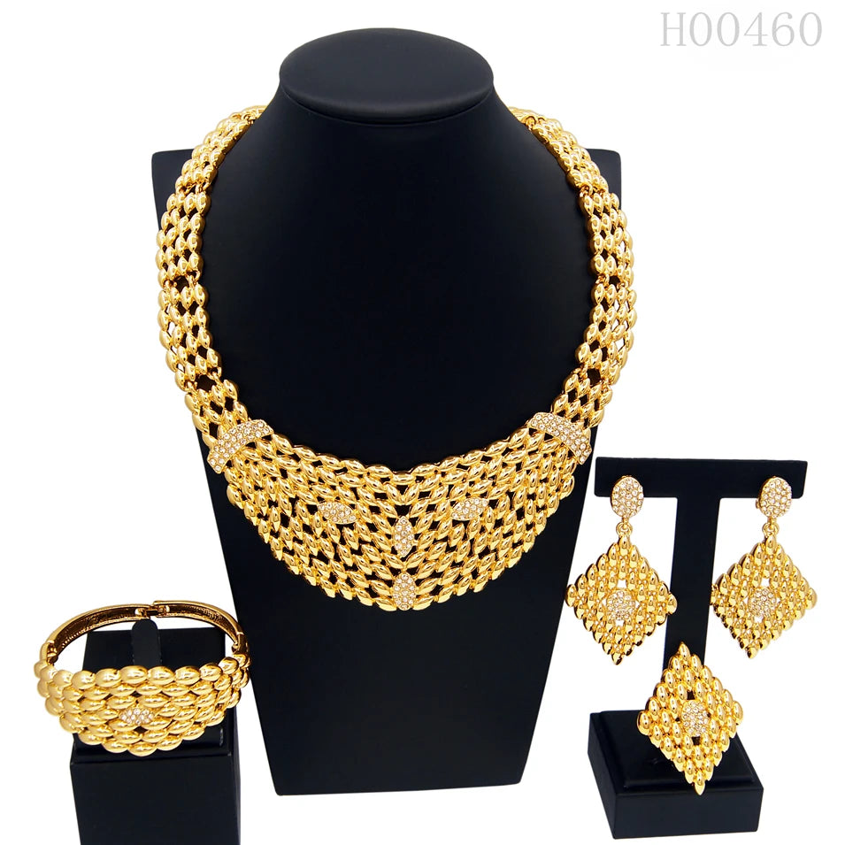 Dubai Gold Plated Jewelry Sets For Women Brazilian Original Fashion Trend Earrings Rings Wedding Banquet Jewelry Free Shipping