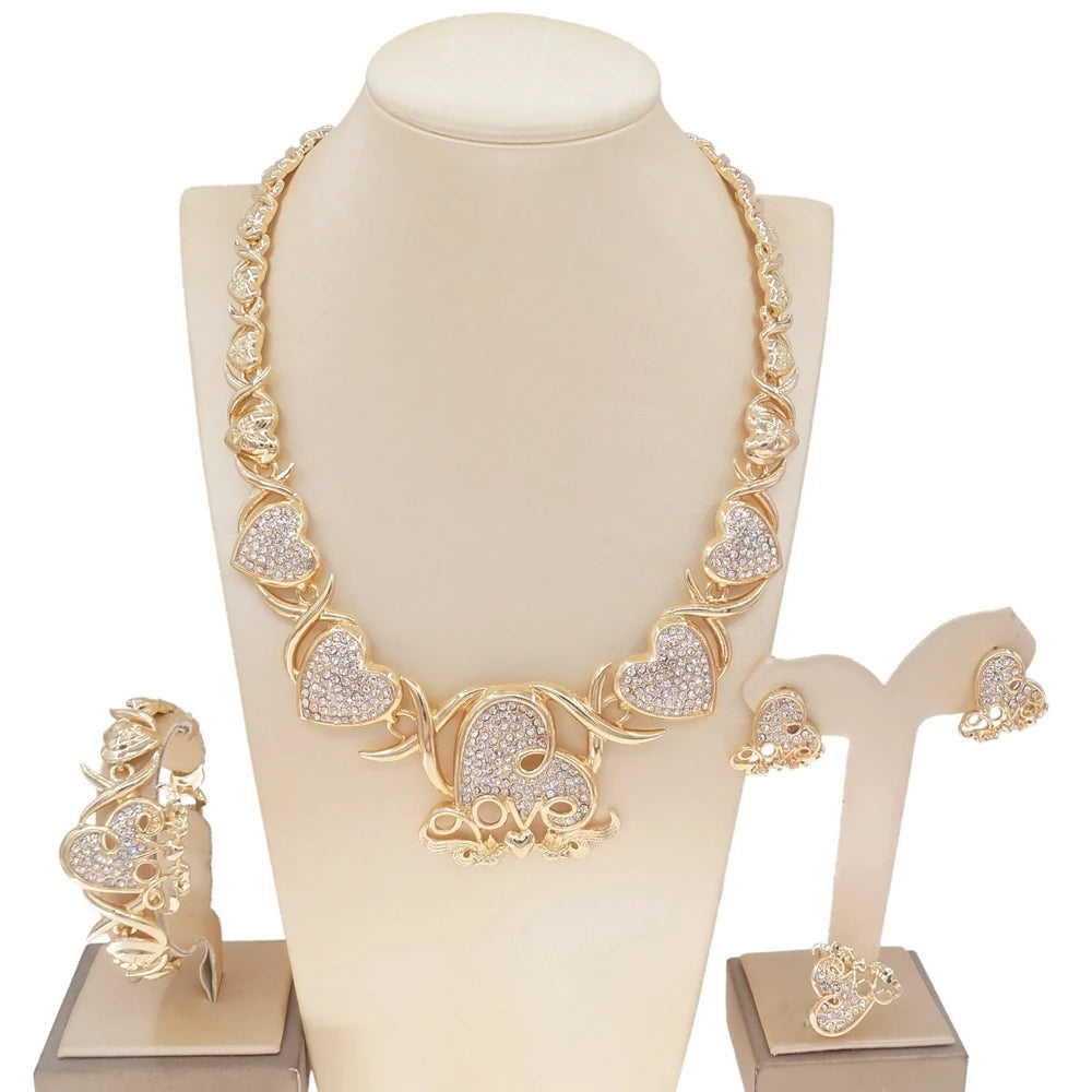 Conjunto de joias Zhuerrui I Love You Hug and Kiss Xoxo com colar e diamantes americanos banhados a ouro, conjunto de joias com urso de pelúcia grande Z0053