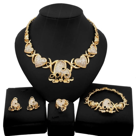 Conjunto de joias Zhuerrui I Love You Hug and Kiss Xoxo com colar e diamantes americanos banhados a ouro, conjunto de joias com urso de pelúcia grande Z0053