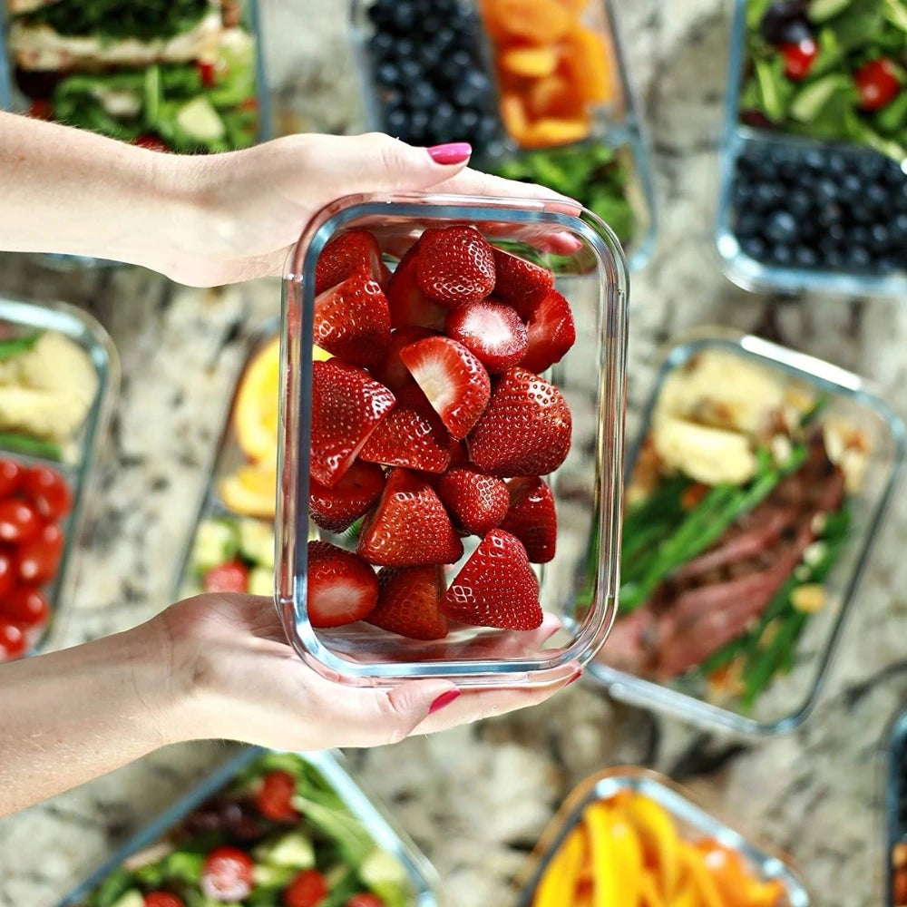 Kit com 2 potes de vidro para lancheira, recipiente para preparação de refeições, recipientes para armazenamento de alimentos com tampas de 640 ml
