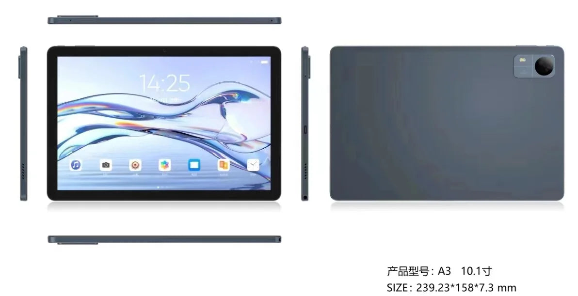 Tablet de 10,1 polegadas com resolução IPS de alta definição 1280*800, Android 12, em estoque, Unisoc T606 Octa-core 4+128GB, bateria de 6000mAh 5.0