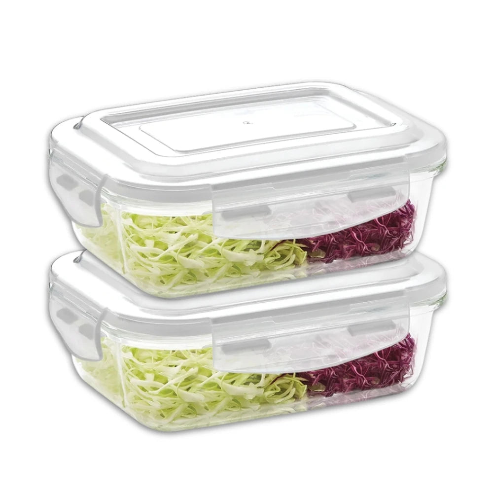 Kit com 2 potes de vidro para lancheira, recipiente para preparação de refeições, recipientes para armazenamento de alimentos com tampas de 640 ml