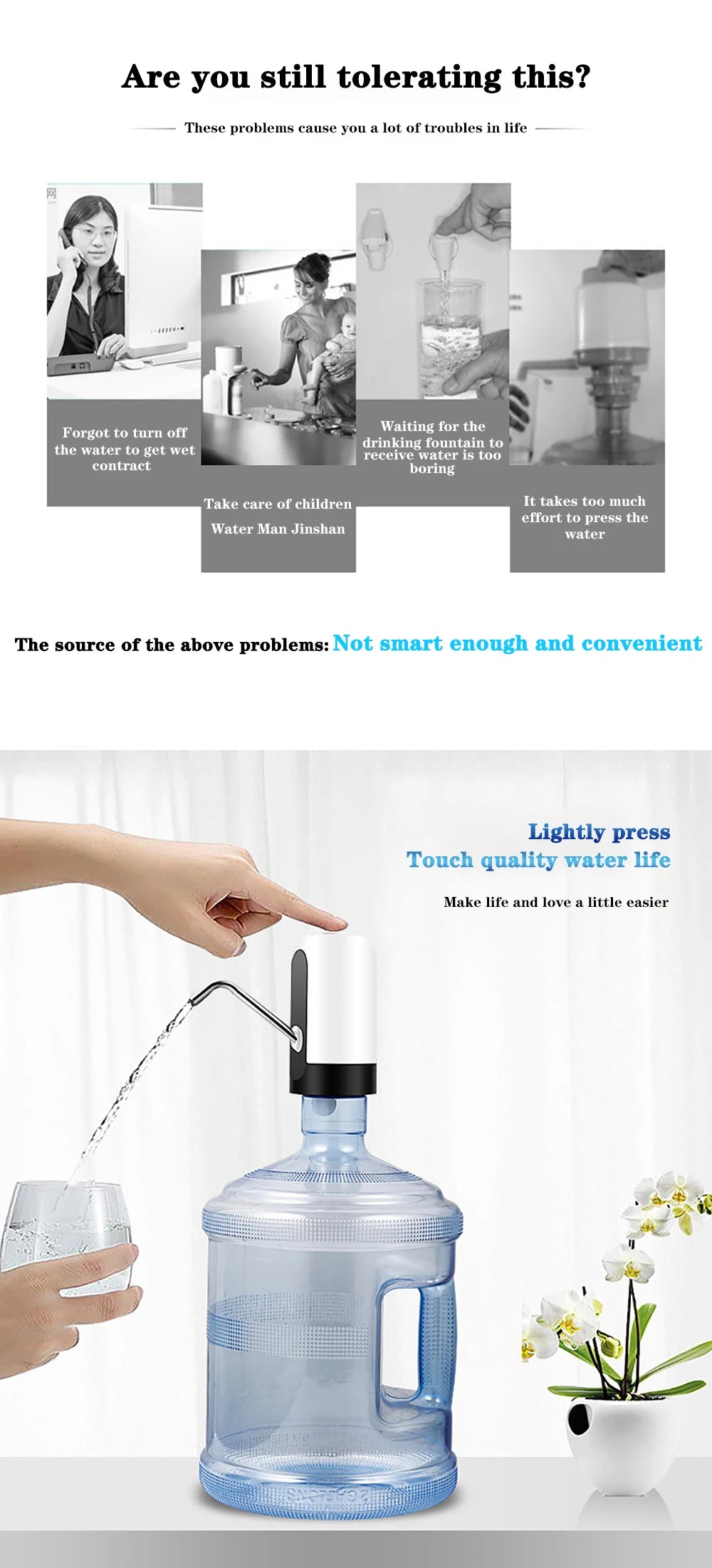 Bomba para garrafa de água com carregamento USB, dispensador elétrico automático de água, bomba para garrafa de água, interruptor automático, dispensador de bebidas