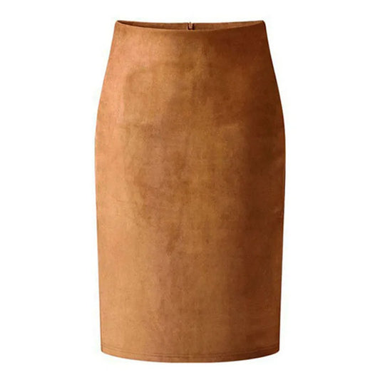 Saias femininas de camurça, cor sólida, saia lápis feminina, outono inverno, cintura alta, justa, vintage, camurça, dividida, grossa, elástica