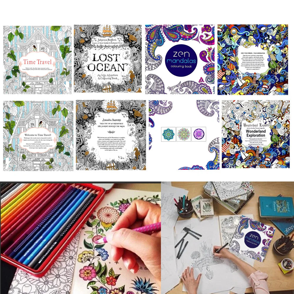 1 peça 24 páginas mandalas livro de colorir de flores para crianças e adultos aliviar o estresse matar o tempo grafite pintura desenho arte livros