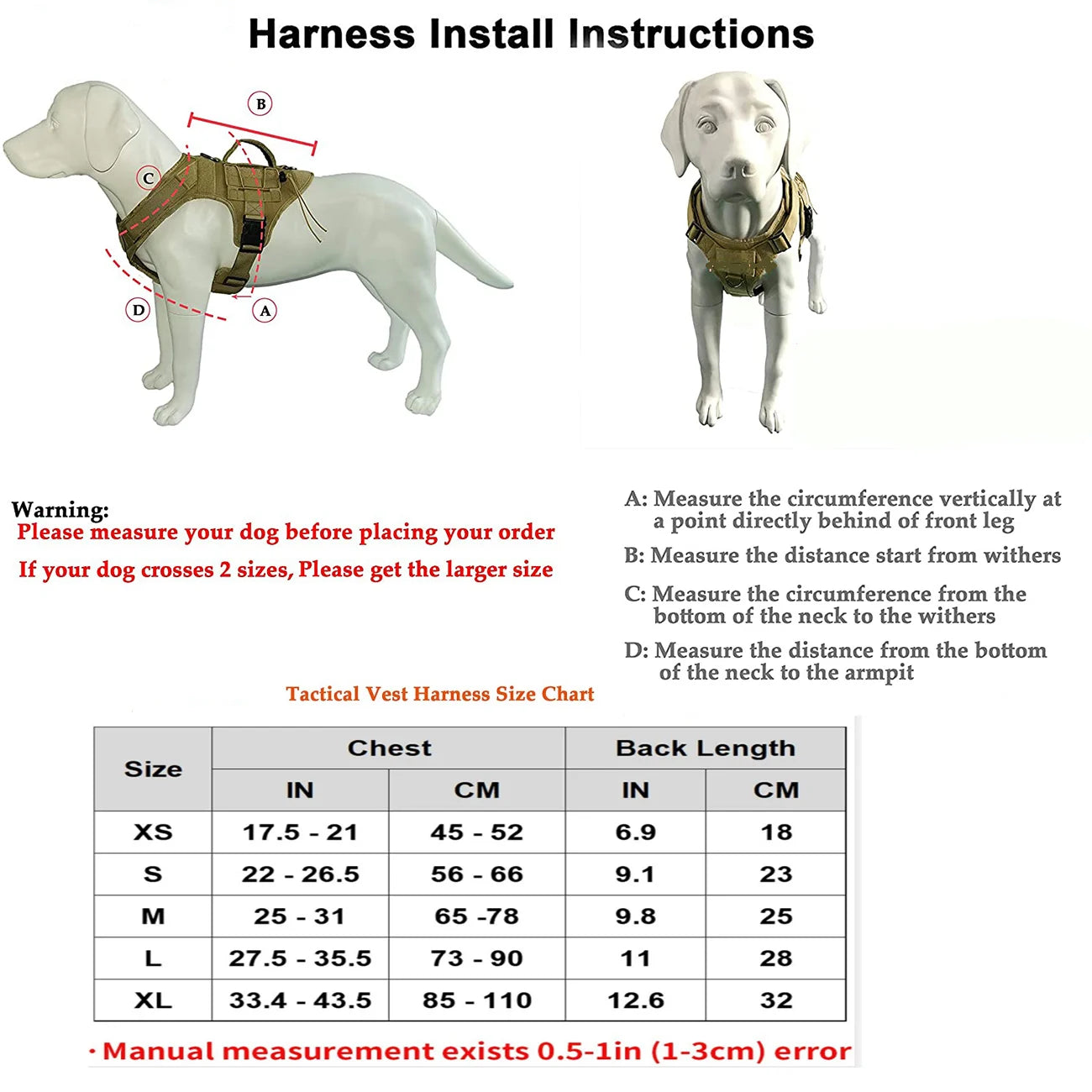 Colete de segurança anti-puxão para cães de treinamento tático, colete ajustável para cães, para caminhada, caminhada e corrida para cães de médio e grande porte