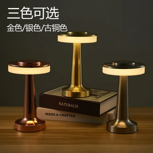 Lâmpadas de leitura de luxo sem fio por atacado, lâmpadas de mesa LED recarregáveis, carregador sem fio, material metálico, preço baixo para uso em restaurantes