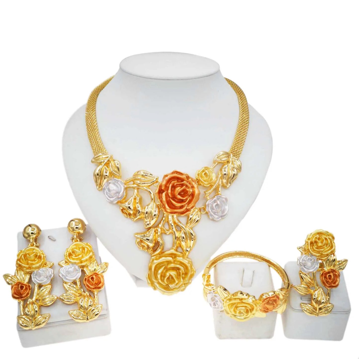 Conjunto de joias grandes de ouro brasileiro de alta qualidade Zhuerrui, acessórios clássicos para festa de casamento, joias, conjuntos de colares italianos H0085