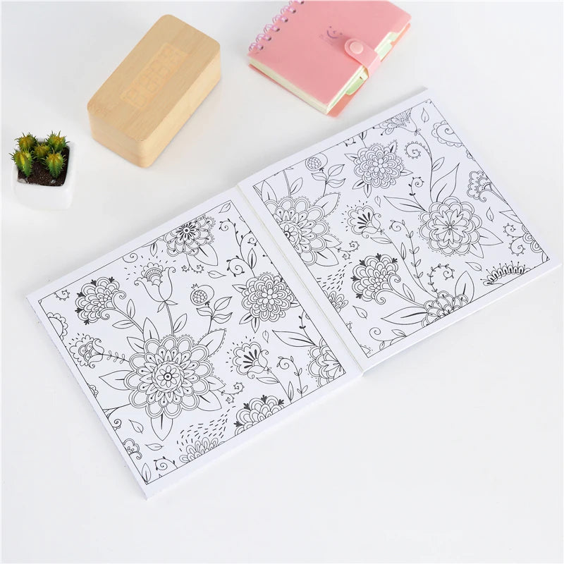 12 lápis de cor + 128 páginas Zen Mandalas Livro de colorir para adultos e crianças Alivia o estresse Mata o tempo Jardim secreto Livro de arte