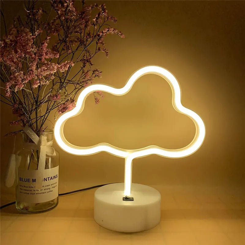 Luz de neon LED USB para letreiro, lâmpada noturna de flamingo para festas de Natal, decoração de casamento, presente para casa, luz de neon em forma de coração