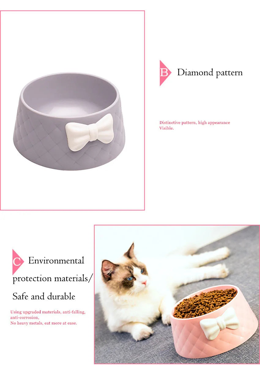 Tigelas de comida para cães de estimação, tigela de alimentação para filhotes com laço adorável, tigela de alimentação para gatos com laço para água, tigelas de alimentação para animais de estimação com laço doce princesa