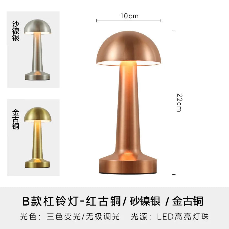 Lâmpadas de leitura de luxo sem fio por atacado, lâmpadas de mesa LED recarregáveis, carregador sem fio, material metálico, preço baixo para uso em restaurantes