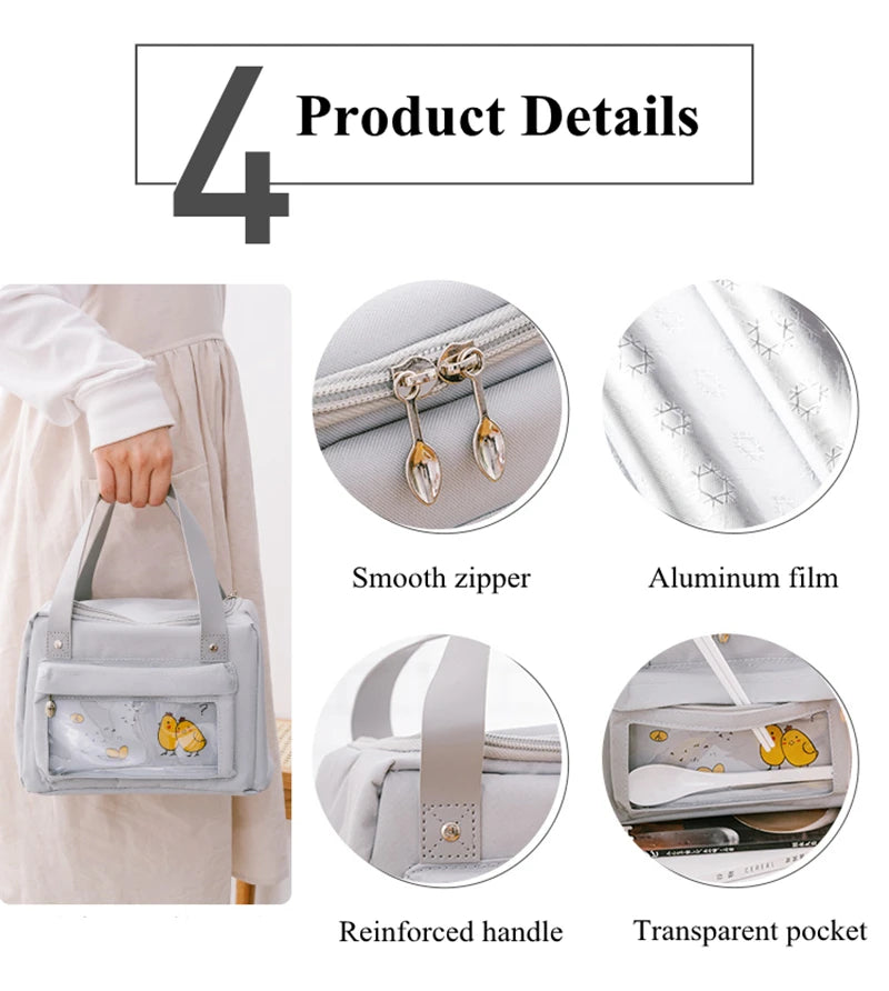 Lancheira térmica à prova d'água com isolamento térmico para mulheres e crianças, bolsa térmica Bento para piquenique ao ar livre, recipiente para armazenamento de alimentos