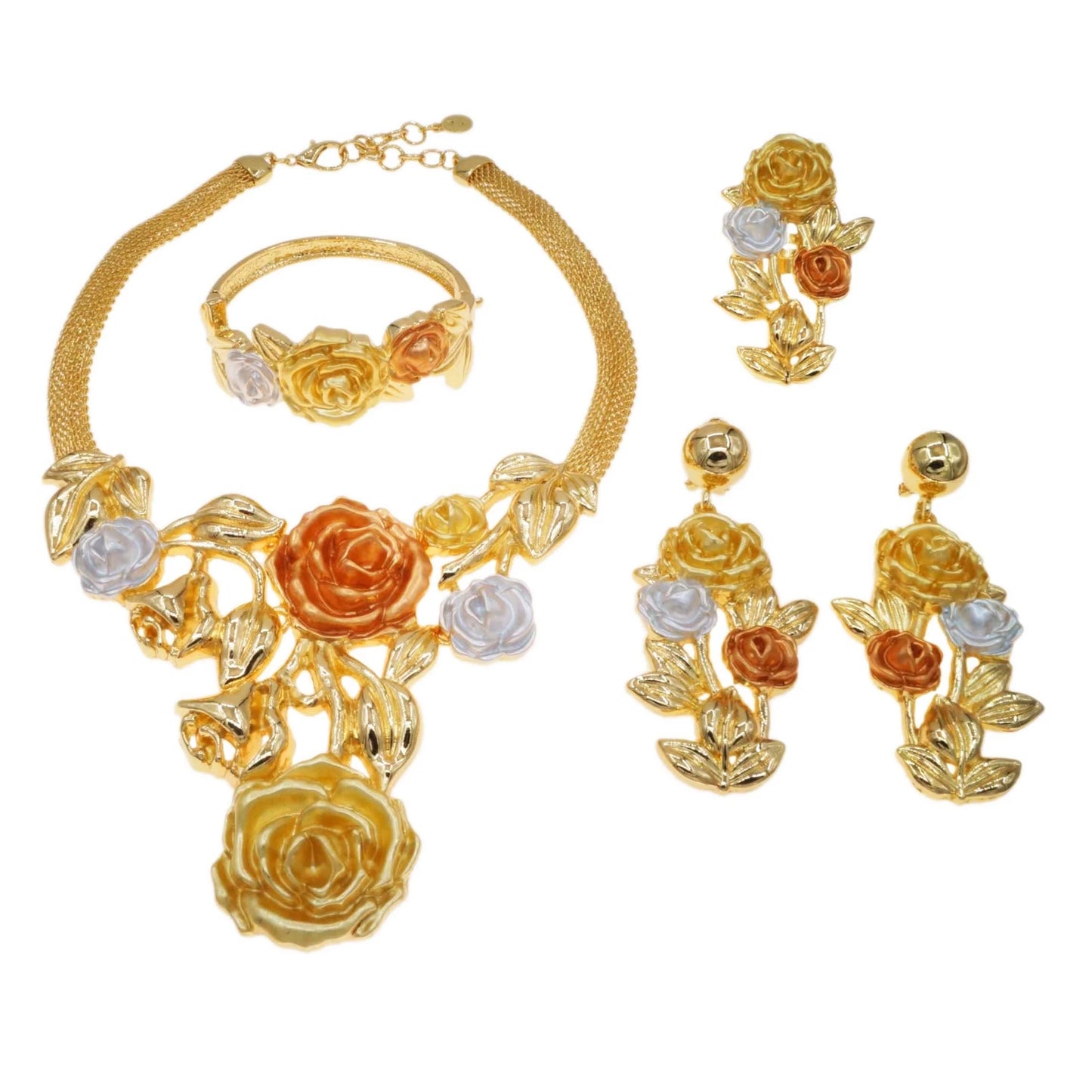 Conjunto de joias grandes de ouro brasileiro de alta qualidade Zhuerrui, acessórios clássicos para festa de casamento, joias, conjuntos de colares italianos H0085
