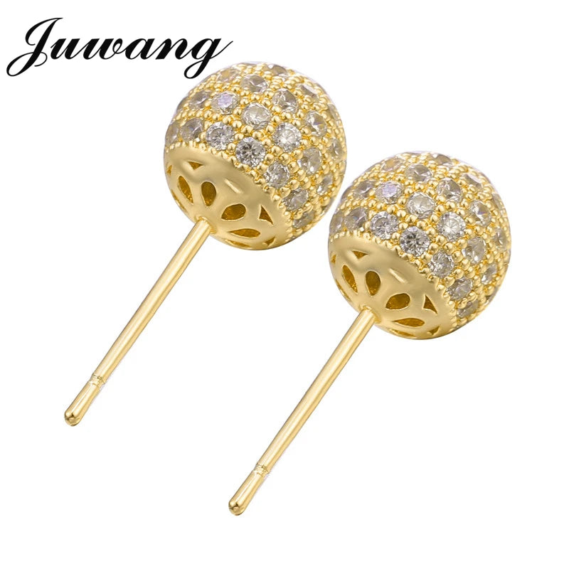 JUWANG 4 Color Brilliant Minimalist Stud Earrings for Women AAA Gorgeous Geometric Zircon CZ Pave Korean Bella Oorbellen Earing