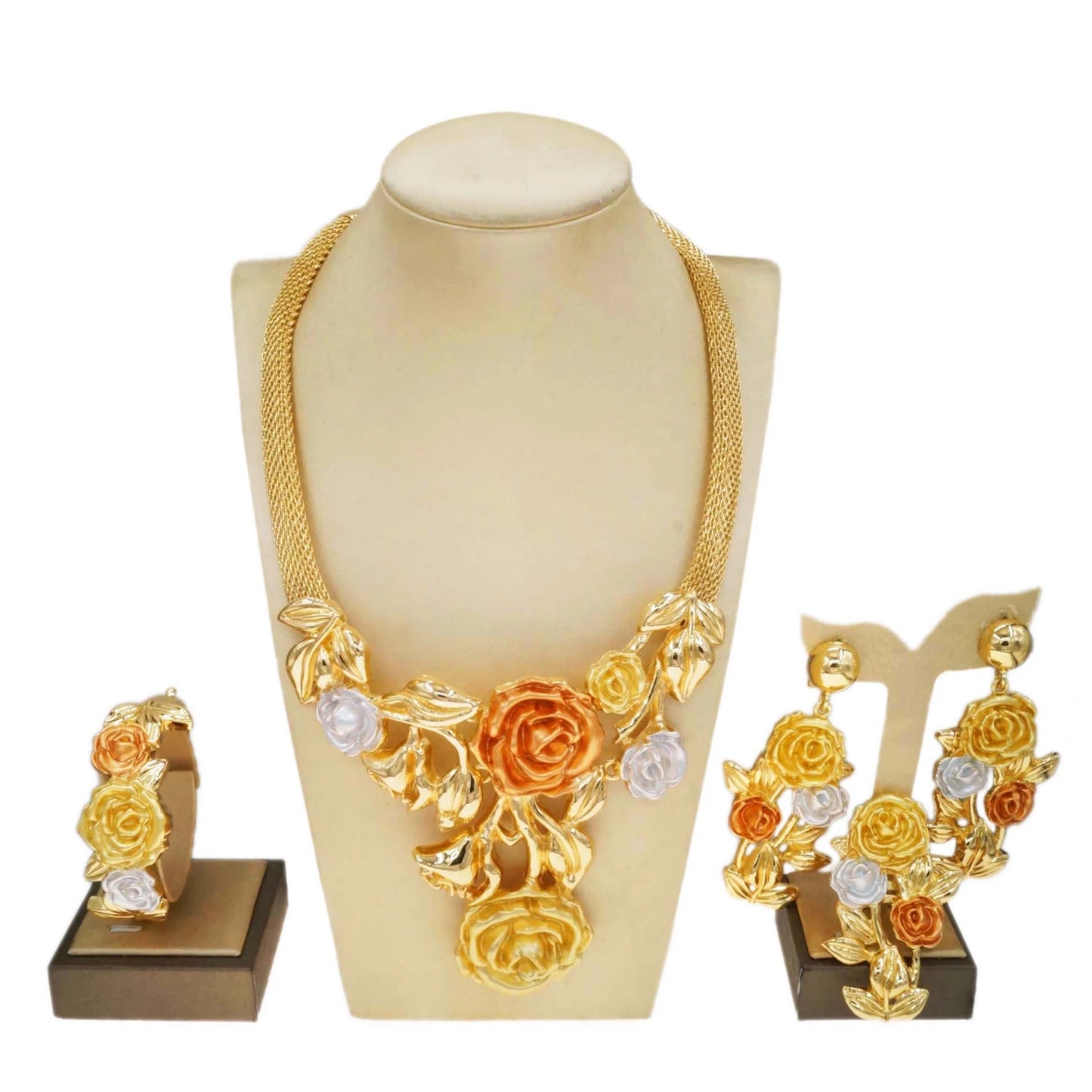 Conjunto de joias grandes de ouro brasileiro de alta qualidade Zhuerrui, acessórios clássicos para festa de casamento, joias, conjuntos de colares italianos H0085