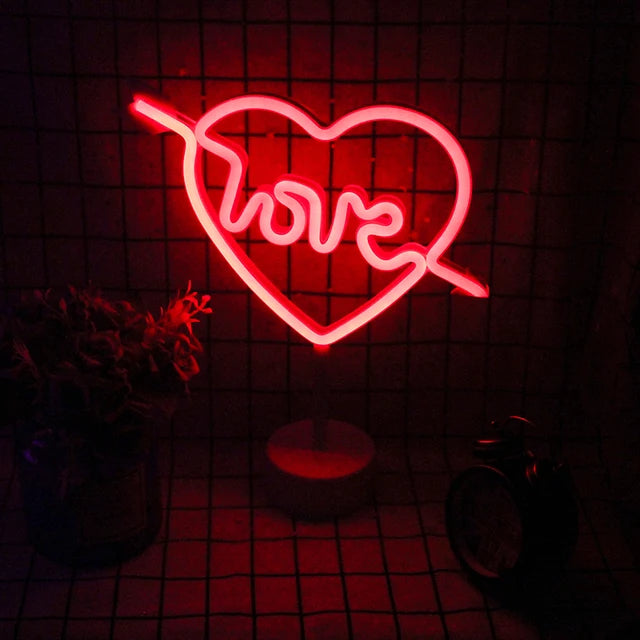 Luz de neon LED USB para letreiro, lâmpada noturna de flamingo para festas de Natal, decoração de casamento, presente para casa, luz de neon em forma de coração