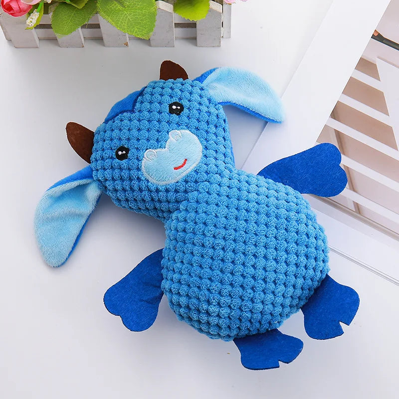 Novidade desenho animado fofo pelúcia vaca corajosa bonecas limpeza dentes gato cachorro animal de estimação brinquedos sonoros